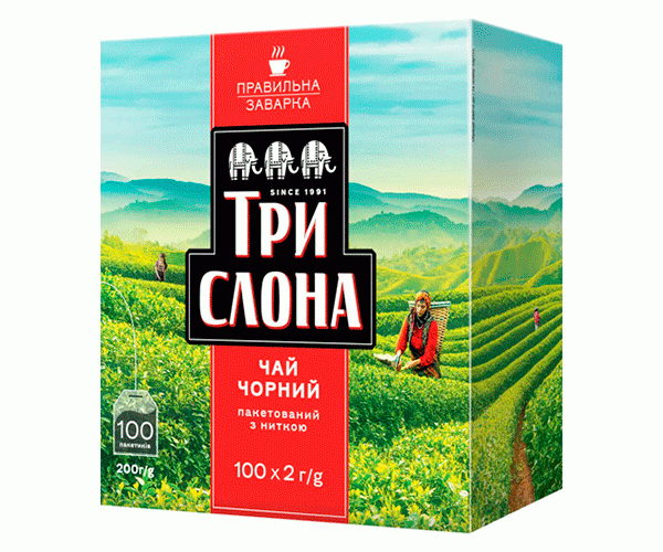 Чорний чай Три Слона Класичний у пакетиках 100 шт - фото-1