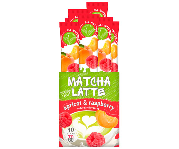 Японський чай матча G'tea Matcha Latte Apricot&Raspberry у стіках 10 шт - фото-1