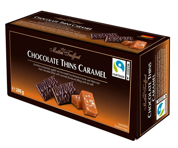 Черный шоколад Maitre Truffout Chocolate Thins Caramel 200 г