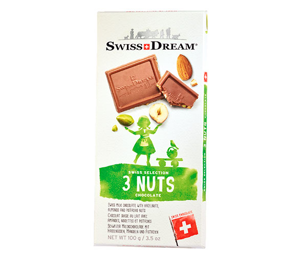 Молочный шоколад SwissDream 3 Nuts Bar 100 г