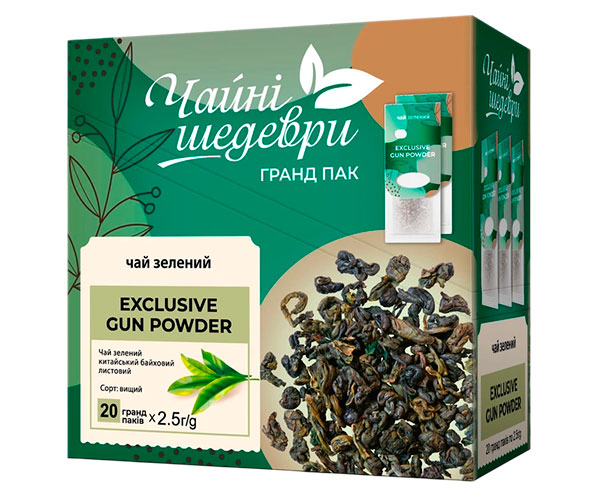 Зеленый чай Чайні Шедеври Exclusive Gun Powder в пакетиках 20х2,5 г