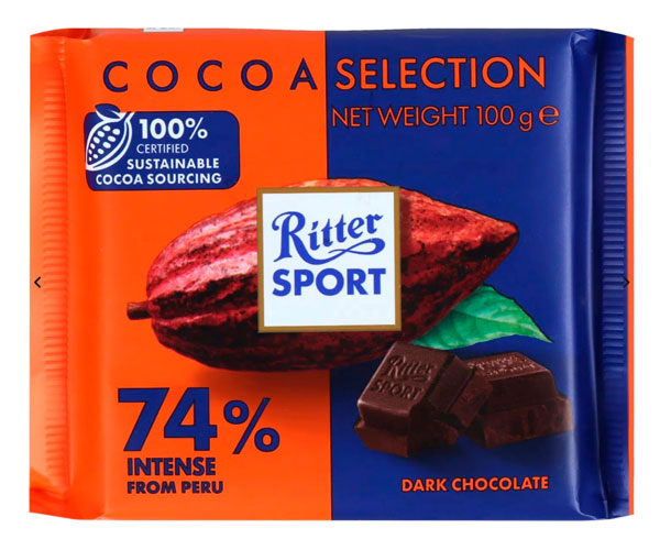 Черный шоколад Ritter Sport 74% Какао 100 г