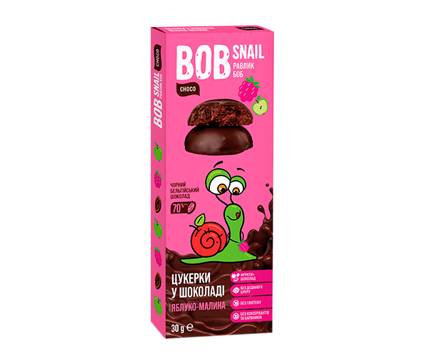 Цукерки Bob Snail Яблуко-Малина у чорному шоколаді 30 г - фото-1
