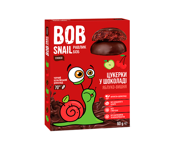 Цукерки Bob Snail Яблуко-Вишня у чорному шоколаді 60 г - фото-1