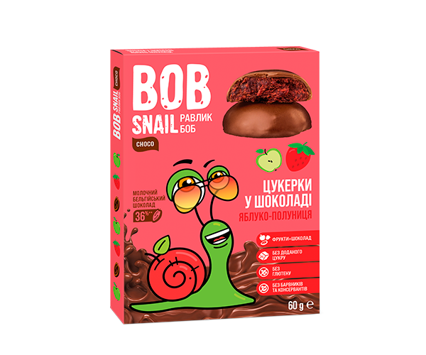 Цукерки Bob Snail Яблуко-Полуниця у молочному шоколаді 60 г - фото-1