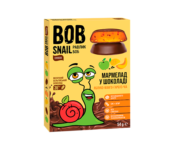 Мармелад Bob Snail Яблоко-Манго-Тыква-Чиа в бельгийском молочном шоколаде 54 г