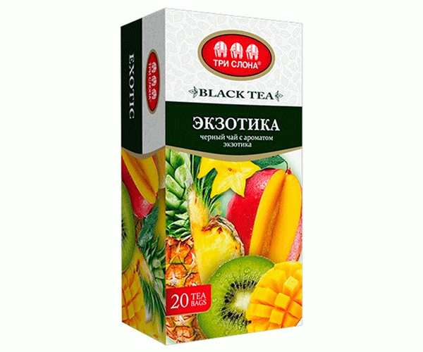 Чорний чай Три Слона Екзотика в пакетиках 20 шт - фото-1