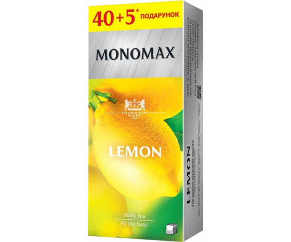 Чорний чай Мономах Lemon у пакетиках 40+5 шт - фото-1