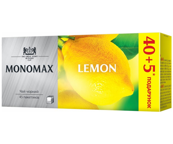 Чорний чай Мономах Lemon у пакетиках 40+5 шт - фото-2