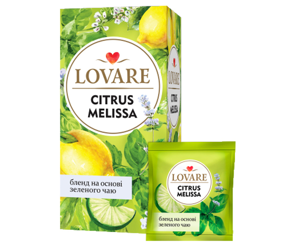 Купаж зеленого та трав'яного чаю Lovare Цитрус Меліса в пакетиках 24 шт - фото-1
