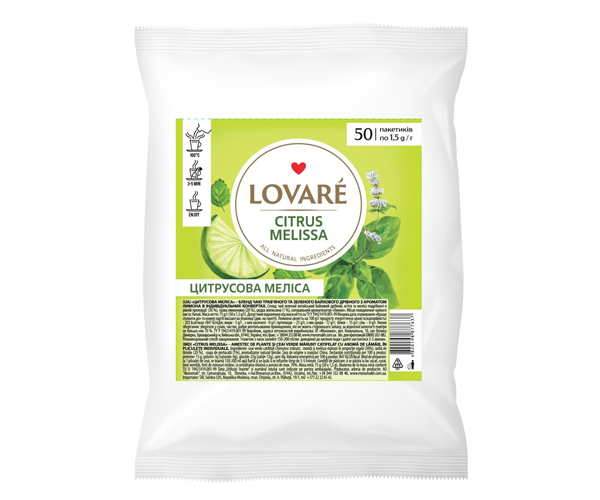 Купаж зеленого та трав'яного чаю Lovare Цитрус Меліса в пакетиках 50 шт - фото-1