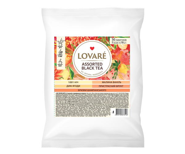 Чорний чай Lovare Асорті в пакетиках 50 шт - фото-1