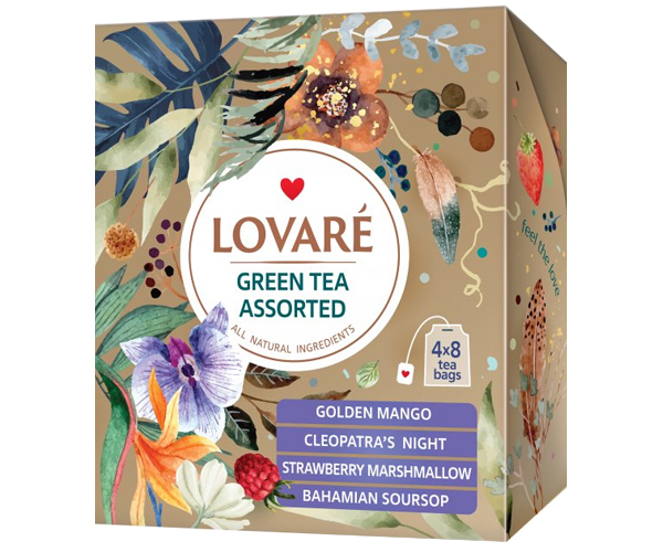 Зелений чай Lovare Асорти в пакетиках 32 шт - фото-1