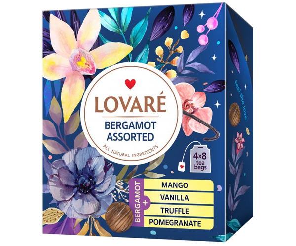 Чорний чай Lovare Асорті Бергамот у пакетиках 32 шт - фото-1
