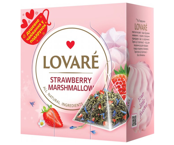 Зелений чай Lovare Полуничний Зефір у пірамідках 25 шт - фото-1