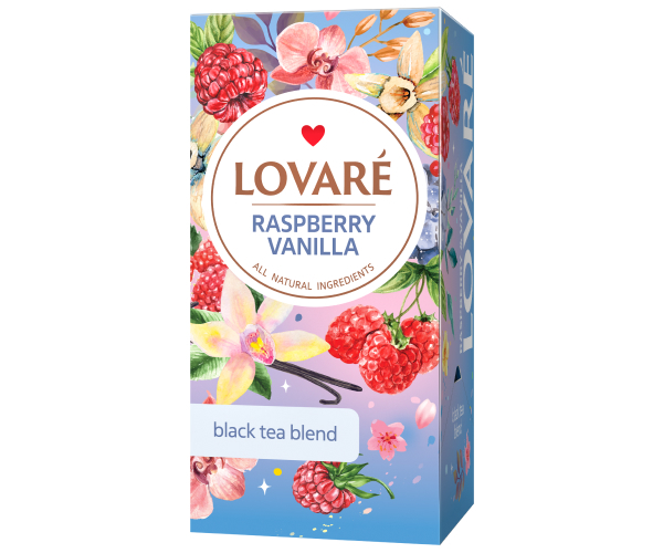 Чорний чай Lovare Малина Ваніль у пакетиках 24 шт - фото-1