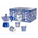 Набор Гейзерная кофеварка Bialetti х Dolce & Gabbana Blu Mediterraneo Moka Express на 6 чашек 270 мл + набор чашек с мешалками