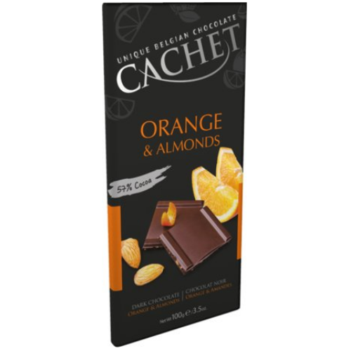 Чорний шоколад Cachet Апельсин та Мигдаль 100 г - фото-1